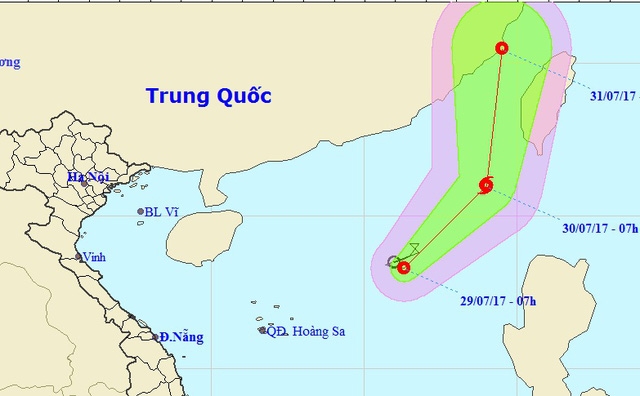 Vị trí và hướng di chuyển của áp thấp nhiệt đới. (Ảnh: NCHMF).