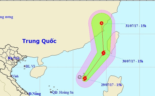 Vị trí và hướng di chuyển của bão số 5 (Ảnh: NCHMF).