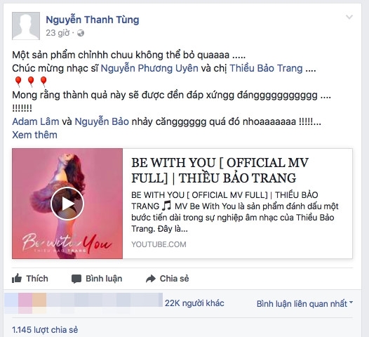 MV nua ty cua Thieu Bao Trang bi nhieu 'dislike' vi fan Son Tung hinh anh 2