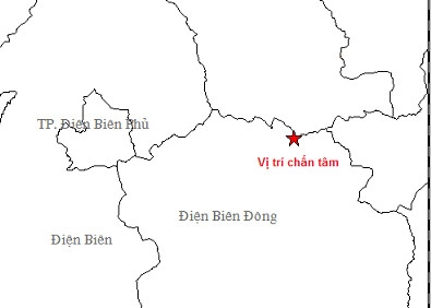  Vị trí tâm chấn của trận động đất (sao đỏ). Ảnh: Viện Vật lý địa cầu.​ 