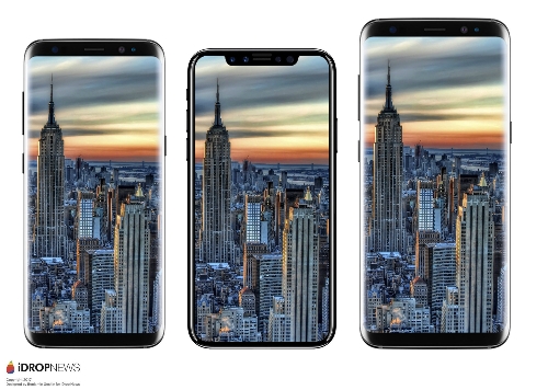 Màn hình tràn viền ở iPhone 8 bị lõm ở cạnh trên thay vì phẳng như ở bộ đôi Galaxy S8.