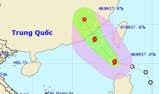 Vị trí và hướng di chuyển của bão Guchol (Ảnh: NCHMF).